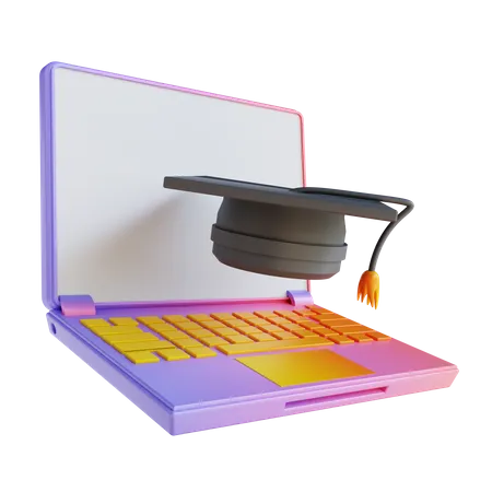 3 D Illustration Colorful Graduation Hat And Laptop 3D Illustration