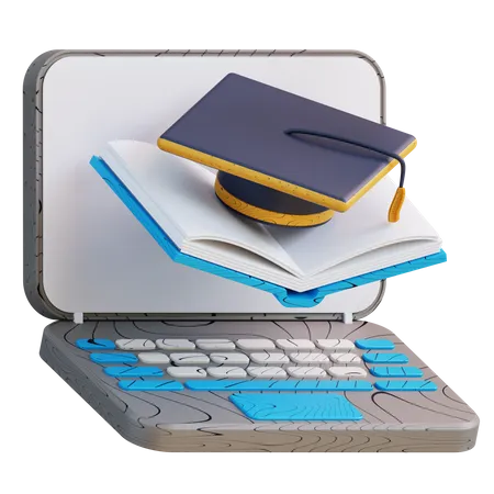 3 D Illustration Laptop Graduation Cap And Books 3D Icon