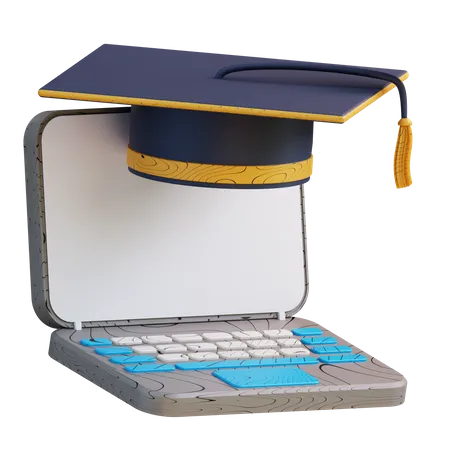 3 D Illustration Laptop And Online Graduation 3D Icon