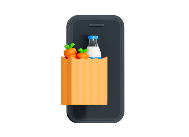 Online Grocery Ordering  3D Icon