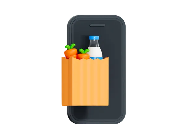 Online Grocery Ordering  3D Icon