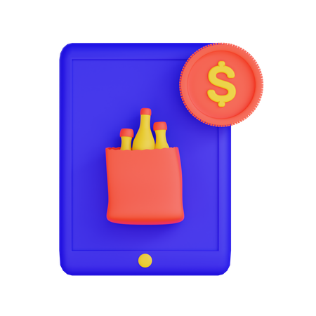 Online Grocery Payment  3D Illustration