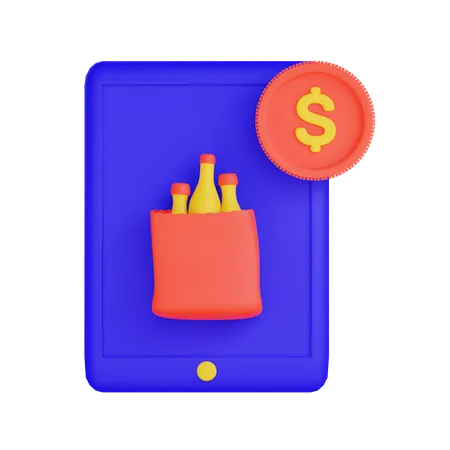 Online Grocery Payment  3D Illustration