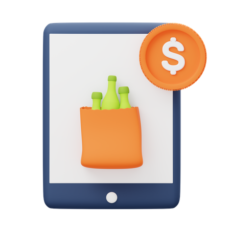 Online Grocery Payment  3D Illustration