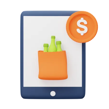 Online Grocery Payment  3D Illustration