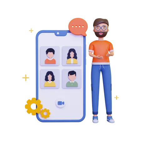 Online Group Video Calling With A Smartphone  3D Illustration