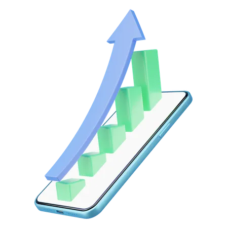 Green Business Graph Growth With Higher Arrow On Smartphone Screen Financial Investment Trade Increase Of Chart Positive Indicators Bank Deposit In Mobile Banking 3 D Rendering 3D Icon
