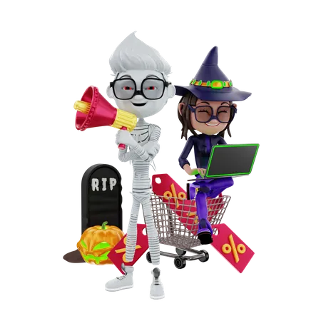 Online halloween sale advertisement  3D Illustration