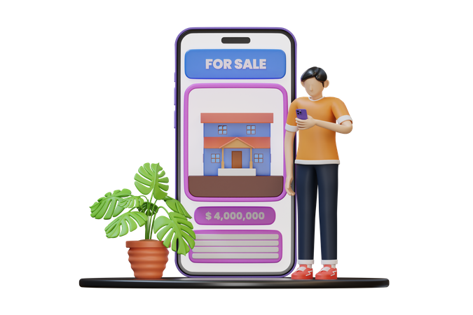 Online-Immobilien-App  3D Illustration