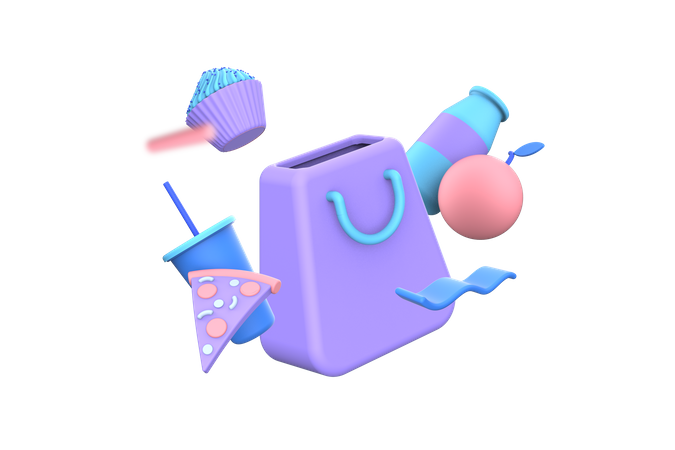 Online-Lebensmitteleinkauf  3D Illustration