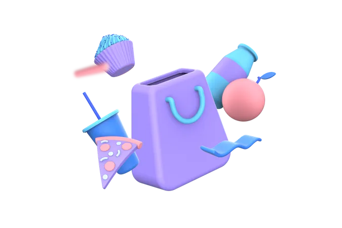 Online-Lebensmitteleinkauf  3D Illustration