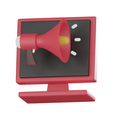 Computer Monitor Icon And Megaphone Perfect For Illustrating Digital Marketing Concepts And Online Promotion Strategies 3 D Render 3D Icon