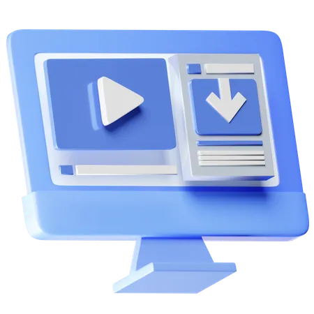 An Icon Representing Media Functions Combining Play And Download Symbols On A Monitor Suitable For Media Related Applications 3D Icon