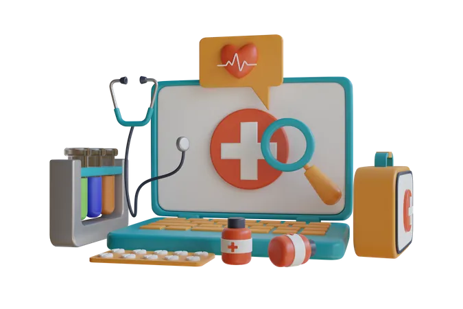 3 D Illustration For Health Care First Aid Online Medical Services Website Concept Design For Medical Help Resources Online Doctor Instant Help Approach Healthcare Business Solution 3D Illustration