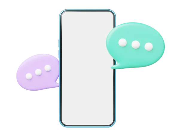 3 D Smartphone With Chat Bubble Float On Transparent Blue Mobile Phone With Blank White Screen Social Media Messages Inbox Comment Speech Balloon Cartoon Icon Minimal Smooth 3 D Rendering 3D Icon