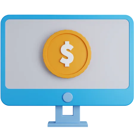 3 D Rendering Computer With Dollar Coins Isolated 3D Icon