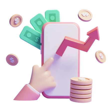 Online Money Growth  3D Icon