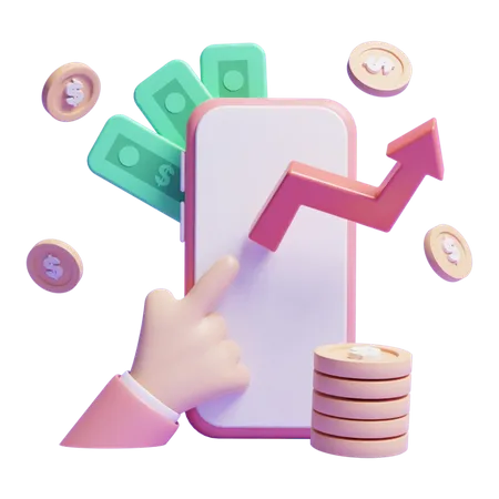 3 D Online Trading With Phone Concept Icon Or 3 D Online Business Investment Graph On Phone 3D Icon