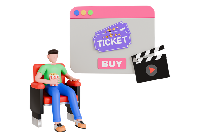 Online Movie Ticket  3D Illustration