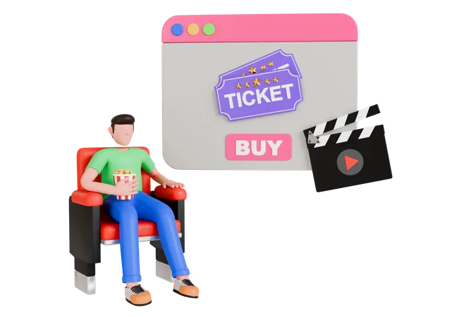 Online Movie Ticket  3D Illustration