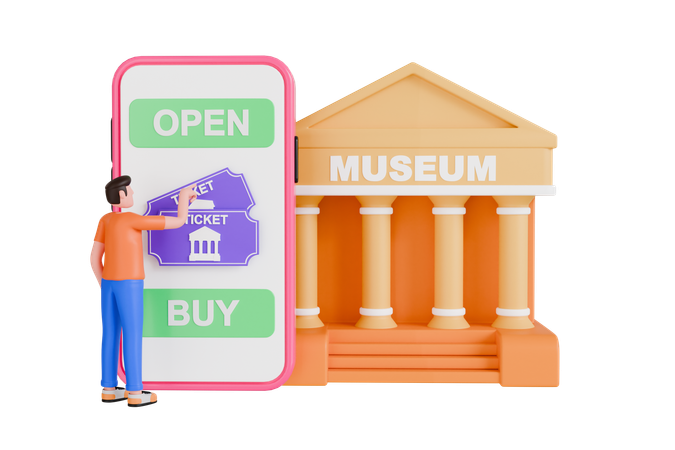 Online Museum Ticket  3D Illustration