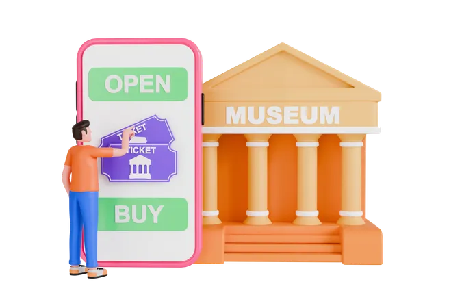 Online Museum Ticket  3D Illustration