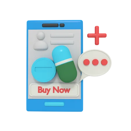 3 D Illustration Of Medicine Buy On Phone 3D Icon