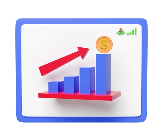 3 D Charts Graph With Tablet Dollar Coin Analysis Business Financial Data Arrow Isolated Business Strategy Concept 3 D Render Illustration 3D Icon