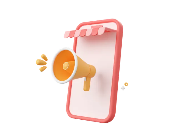 3 D Cartoon Design Illustration Of Smartphone With Megaphone For Online Shopping Discount Coupon And Special Offer Promotion 3D Icon