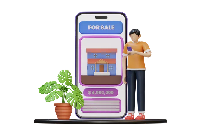 Online property app  3D Illustration