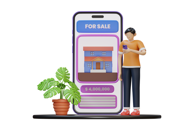 Online property app  3D Illustration