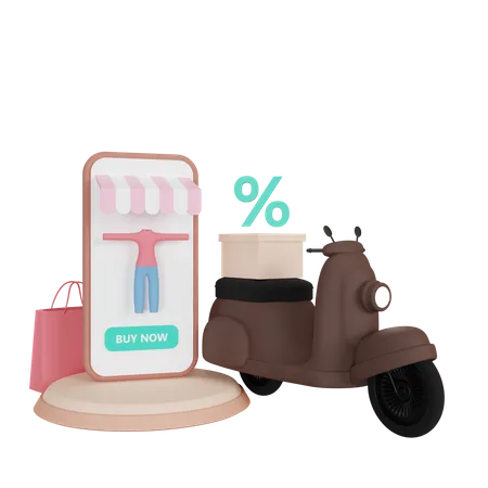 Online Ramadan Shopping With Delivery Bike  3D Illustration