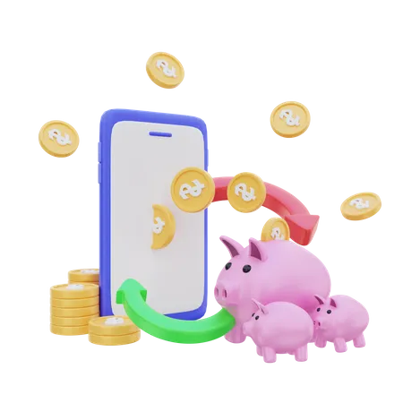 3 D Transfering Dollar Coin From Piggy Bank To Digital Concept Illustration 3D Icon