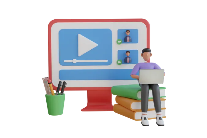 Online Bildungskonzept Digitale Video Online Bildung Auf Dem Laptop Online Schulungskurse Umschulung Spezialisierung Tutorials 3 D Darstellung 3D Illustration