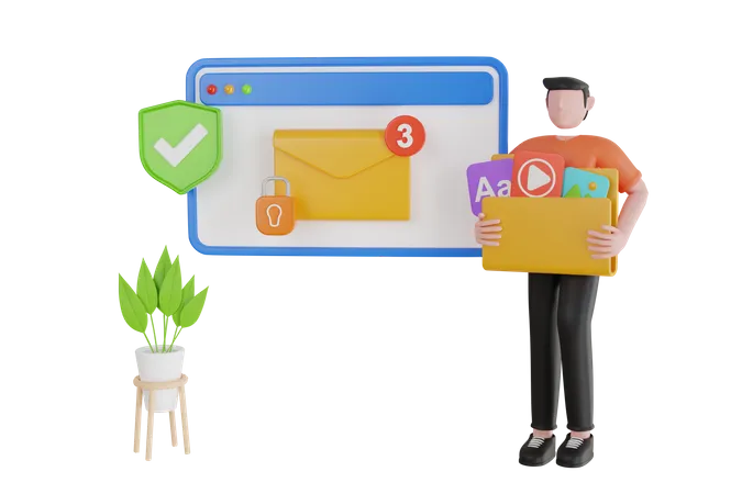 Online secure encrypted email service  3D Illustration