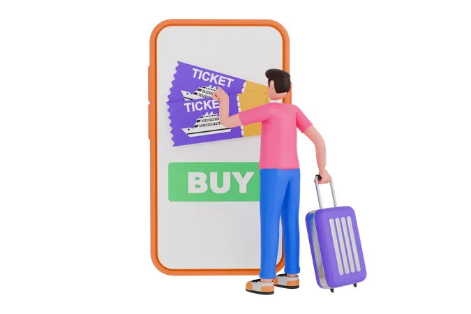 3 D Illustration Of Buy Online Ship Ticket With Smartphone Buying Ferry Or Cruise Ticket On Mobile Phone 3D Illustration