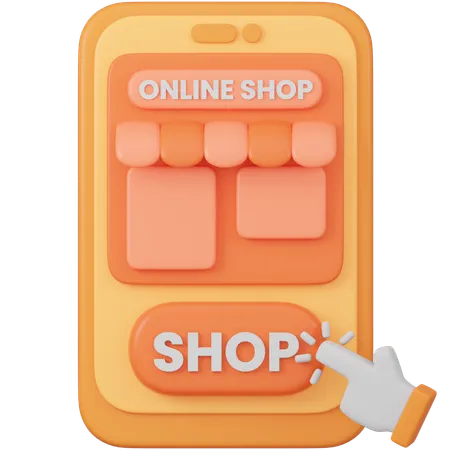 Online Storefront With Interactive Shop Button On Mobile 3D Icon