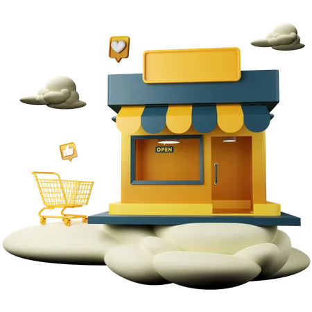 Online-Shop mit Cloud  3D Icon