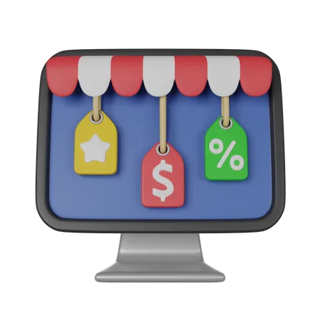 Online Shopping Computer Screen With Discount Coupons 3 D Render Icon 3D Icon