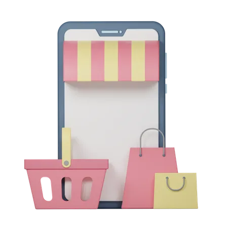Smartphone Basket And Shopping Bag 3D Icon