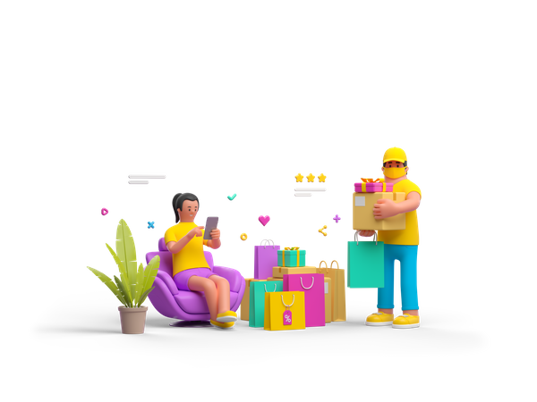 Online Shopping and Delivery  3D Illustration