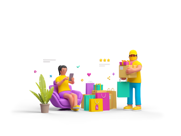 Online Shopping and Delivery 3D Illustration
