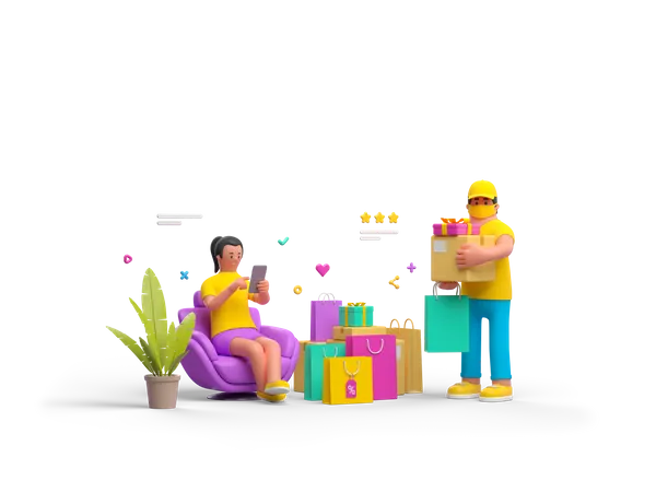 Online Shopping and Delivery  3D Illustration