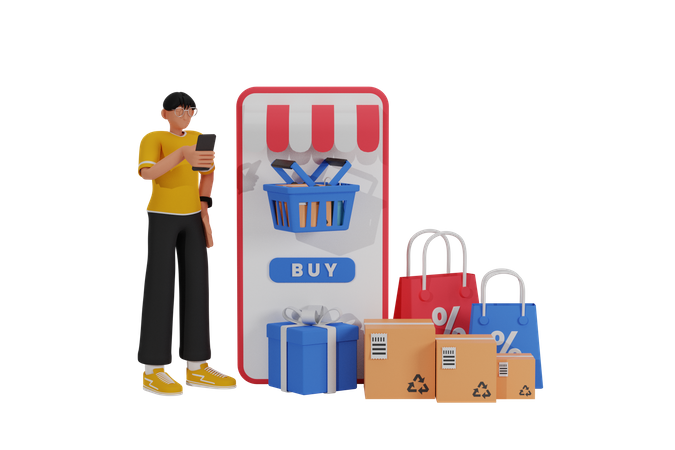 Online shopping App  3D Illustration