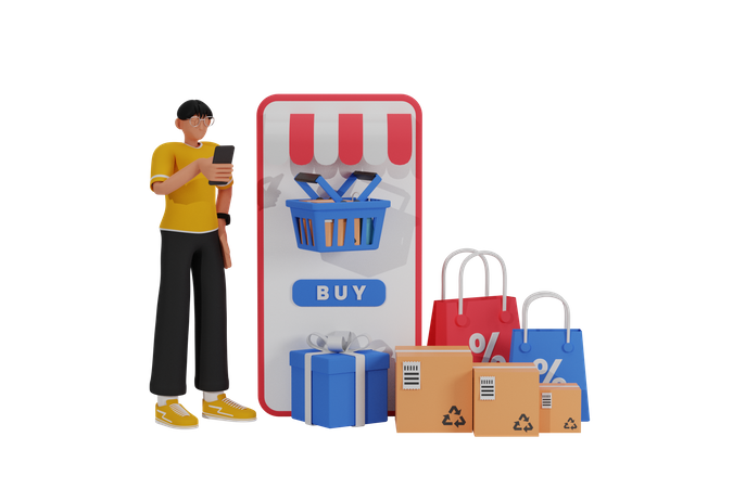 Online shopping App 3D Illustration