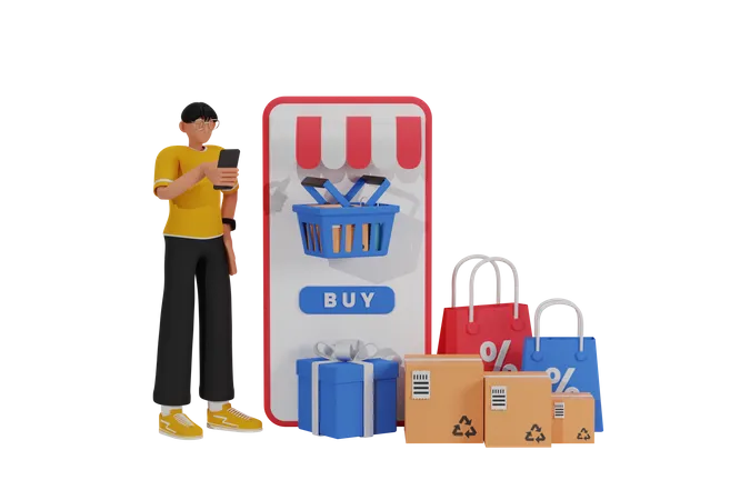 Online shopping App  3D Illustration