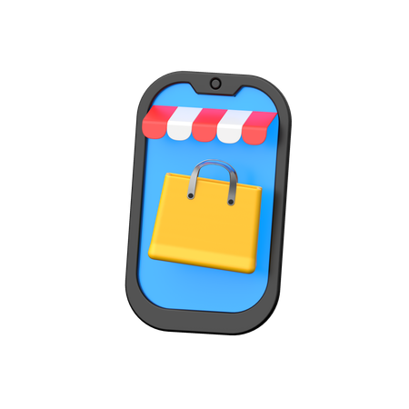 Online shopping app in mobile phone.  3D Icon
