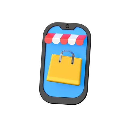 Online shopping app in mobile phone.  3D Icon