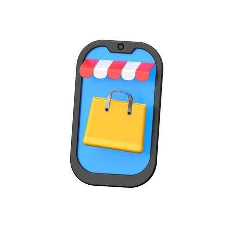 Online shopping app in mobile phone.  3D Icon