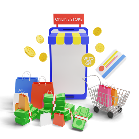 Shopping-App-Verkauf  3D Illustration